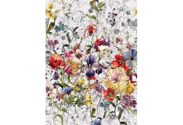 painel fotográfico com imagem de flores coloridas