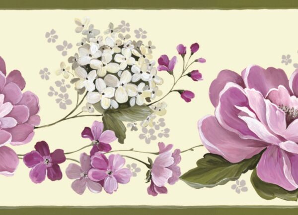 Faixa de Papel de Parede com desenho de flores Rosa e Fundo Amarelo