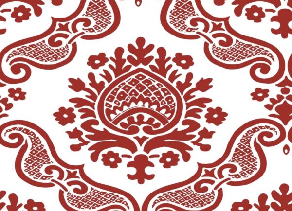 Papel de Parede Clássico adamascado borgonha e fundo branco