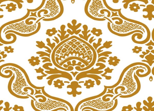 Papel de Parede Mostarda com fundo Branco Adamascado