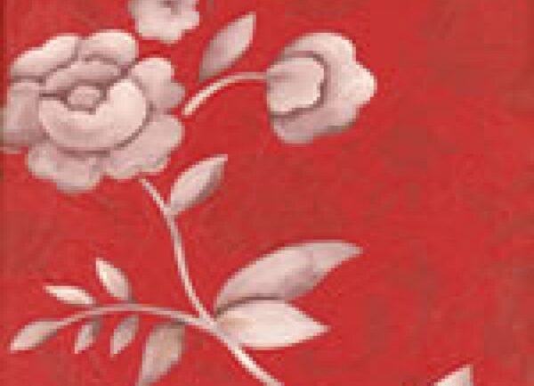 Papel de Parede Arabesco de Rosa em fundo Vermelho