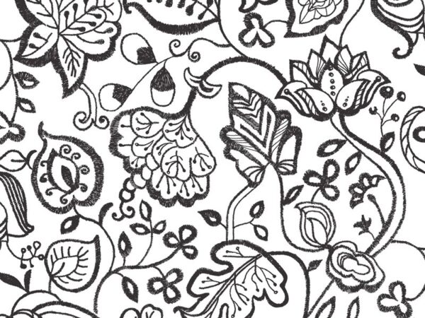 Papel de Parede Florido em Arabesco Branco e Preto