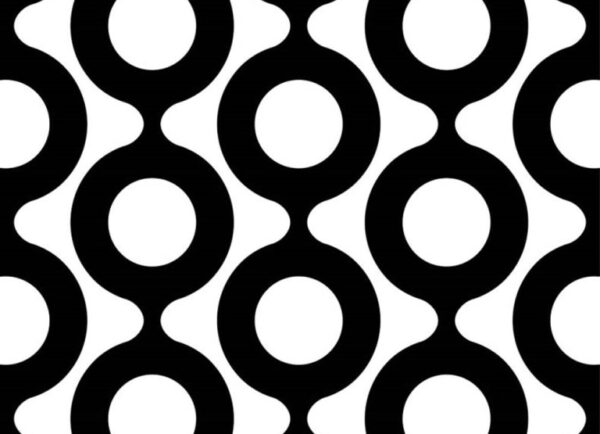 Papel de Parede Geométrico Ondas e Bolas cor Braco e Preto