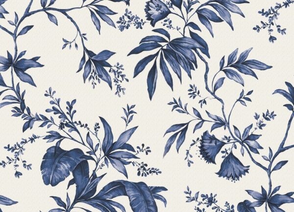 Papel de Parede com Folhagens Azul e fundo branco