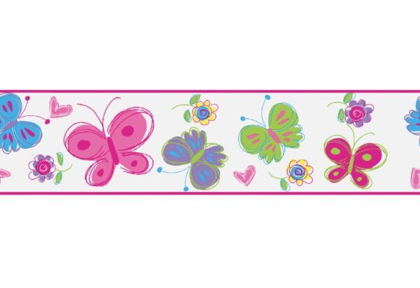 Border Faixa de Papel de Parede Borboletas Rosa